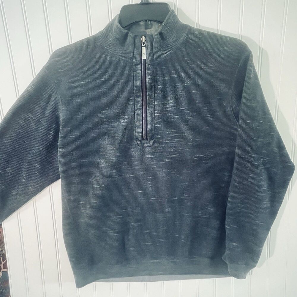 Tommy Bahama Men’s Long Sleeve 1/4 Zip Polo Shirt Reverse Dk Gray/ Lite Gray Lg
